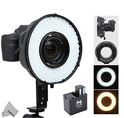 fomito portable LED lumi  re flash annulaire Macro DVR-6500  K 240  DF 3200  K pour Canon Nikon Sony Pentax DSLR   Bo  te de MV Batterie de rechange AD1  Adaptateur pour Sony NP-F750  piles AA
