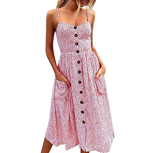 Preisvergleich Produktbild Damen Kleider Frauen Sexy Druckknöpfe aus Schulter ärmelloses Prinzessin Kleid Sommer Strandkleider von Xinan (M, Rosa)