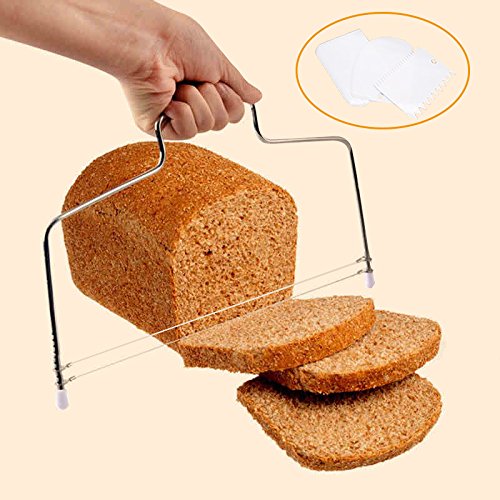 ilauke 2fach Tortenbodenschneider Tortenbodenteiler Teigspachtel Kuchenmesser mit Schneidedraht Höhenverstellbar mit 3 Patisserie Teigschaber Teigschneider Rund Eckig Kuchengarnierer Lebensmittelgeeignet und spülmaschinenfest (2fach Messer + 3er Teigspachtel) - 2