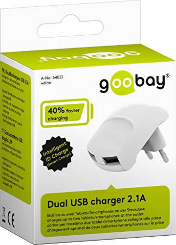 Goobay Platzsparendes USB zweifach LadegerÃ¤t kann bis zu zwei Smartphones gleichzeitig laden, es stellt dabei durch automatische GerÃ¤teerkennung den optimalsten Ladestrom zu VerfÃ¼gung