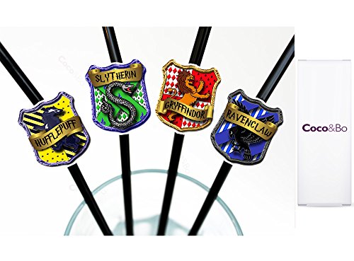 Coco & Bo – Hogwarts Häuser – Starter Party Pack für 8 Essen und Trinken – Gryffindor, Slytherin, Hufflepuff und Ravenclaw – Magical WIZARDING Harry Potter Thema Hogwarts Schule Party – Trinkhalme, Cupcake Picks & Happy Birthday Kuchen Topper - 3