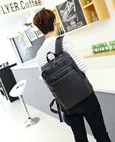 BAOSHA BP-11 Unisex Wasserdichter PU Leder Business Laptop Rucksäcke 14 Zoll Herren Damen Kunstleder College Studenten Schule Tasche School Backpack Daypack Schwarz - 7
