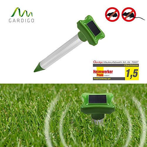 Gardigo Solar Maulwurfabwehr, Maulwurfschreck, Maulwurfbekämpfung, Wühlmausschreck, mit Alu-Stab und IP56, 700 m² Wühltierfrei