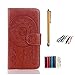 Produktbild KSHOP Schutzhülle für HTC One M10 Muster Prägung Ledertasche Slim Retro PU Leder Braun Bookstyle Handyhülle Tasche Flip Wallet Case mit Strap Portable Handytasche Anti-Scratch Shell Cash Pouch ID Card Slot Magnetverschluss Etui Soft Silikon - Feder Campanula + Metall Stift Stylus Pen Golden