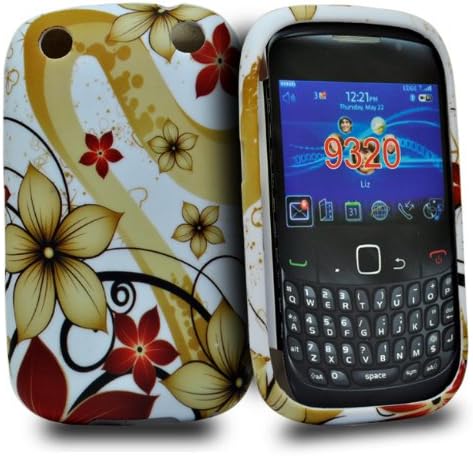 phonedirectonline - Golden flower design silicone gel case cover for Blackberry curve 9320