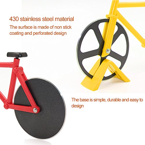 Fahrrad Pizzaschneider, handingsm Pizza Schneide Dual Edelstahl Antihaft Schneiden Rädern mit Ständer rot - 3