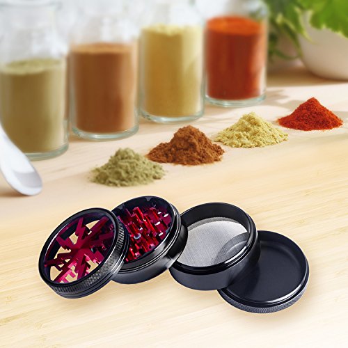 Lightning Grinder, Fancyli 4 Pieces 2.48″ Tobacco Grinder Spice Grinder Herb Grinder with a Cleaning Brush (Red) - 6
