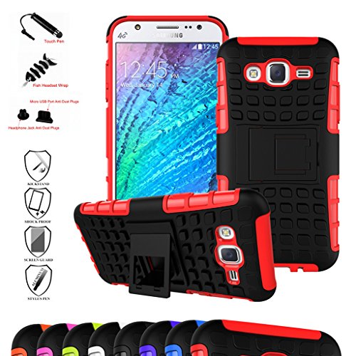Mama Mouth Samsung Galaxy J5 2015 Funda, Heavy Duty Silicona híbrida con Soporte Cáscara de Cubierta Protectora de Doble Capa Funda Caso para Samsung Galaxy J5 J500 2015,Rojo