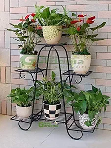 Green Gardenia Iron Plant Stand/Pot Stand (6 Pot Holder Black)