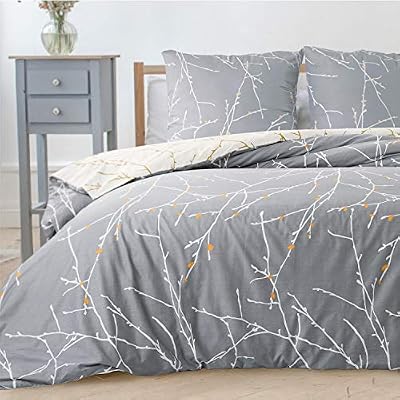Bedsure Housse de Couette 220x240 cm Gris Branches d'Arbre - Parure de Lit 2 Personnes avec Fermeture Éclair - Housse Couette Imprimé en Microfibre avec 2 Taie d'oreiller 65x65 cm