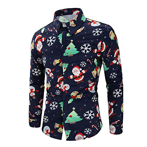 CharMma Herren Hemd Weihnachten Thema Knöpfbar Langarm Stehkragen Shirt (Blau, M) CharMma Herren Hemd Weihnachten Thema Knöpfbar Langarm Stehkragen Shirt (Blau, M)