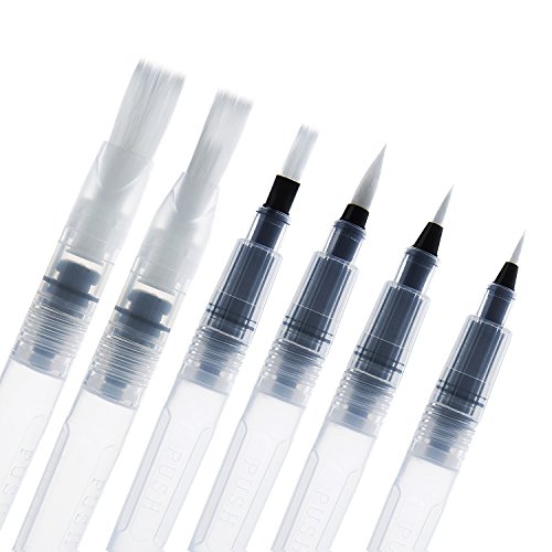 ZWOOS 6 Stück Water Brush Pen Aquarell Pinsel Pen Wasser Pinsel - Wasserpinsel Perfekt für Wasserfarben, Aquarellstifte, Pinselstifte, Marker
