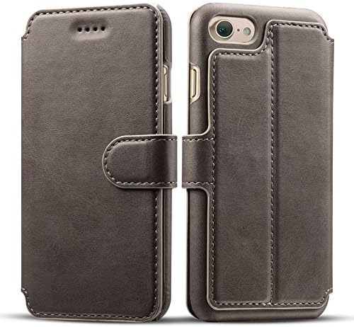 TABiUK Leather Wallet Stand Case With 3 Credit Card Slots for Apple iPhone 7 (Grey)