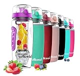 Bola de gel de hielo no tóxico desmontable: nuestra botella de agua para infusor de fruta se puede desarmar fácilmente en cuatro partes: botella, tapa abatible, barra de infusión y bola de gel de hielo, por lo que está disponible para lavado a mano y lavavajillas. Y sin agregar los cubitos de hielo, esta nueva bola de gel de hielo no tóxico también puede mantener el jugo saborizado frío durante horas