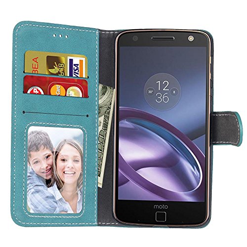 Motorola Moto Z (5,5 Zoll) Hülle, Cozy hut TPU Silikon Hybrid Handy Hülle Matte Series Case Durchsichtig Stoßfest Tasche Schutz Scratch-Resistant de protection Case Tasche Etui Shell für Motorola Moto Z (5,5 Zoll) Schutzhülle Folio Magnetverschluss Flip Case Wallet Taljereep Fall Handyhülle mit Kartenfach und Standfunktion – Blau scheuert - 4