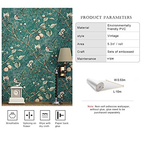 KINLO® Vliestapete Blumen TOP Qualität 10×0.53M Tapete Vlies Modern Tapete Wand für Büro Tapete Muster Papiertapete Retro Fototapete 3d Effekt Wandaufkleber Wasserdicht Wandtapete für Wohnzimmer 2 Jahren Garantie - 4