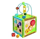 Eichhorn 100002235 – buntes Holz-Spielcenter, 20x20x36 cm – Motorik -inklusive Motorikschleife, Uhr, Motorikspiel, Drehspiel und 5 Steckbausteine - 3