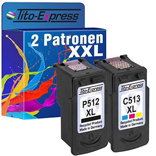 PlatinumSerie® Set 2x Tinten-Patrone für Canon PG-512XL & CL-513XL IP2700 MP230 MP240 MP250 MP260 MP270 MP280