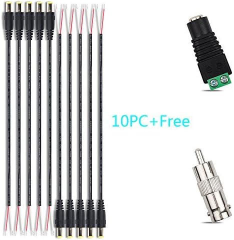 12 Inch DC Male Wire Power Pigtail Adapter Barrel Plug Socket Cables with Free BNC Female to RCA Male and DC Female Connector for CCTV Security Camera DVR LED Strip Light Car Rearview