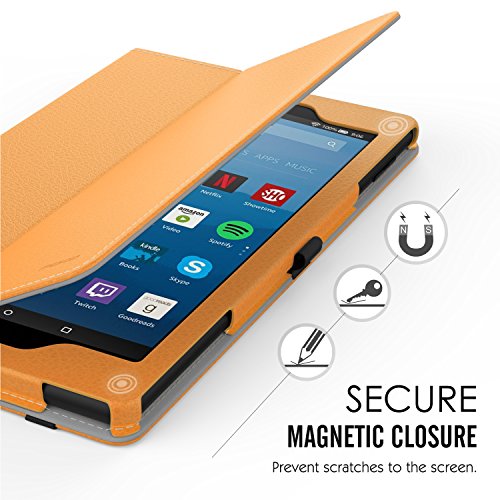 MoKo Hülle für All-New Amazon Fire HD 8 Tablet (7th Generation – 2017 Modell) – Kunstleder Ständer Schutzhülle Smart Cover mit Stift-Schleife für das neue Fire HD 8, Orange - 8