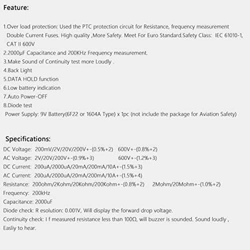 Digital Multimeter, M.Way 2000 Auto Range AC Spannungsprufer Tragbare Prufvorrichtung Messung von Spannung Strom Widerstand Dioden Messinstrument mit Hintergrundbeleuchtung - 9