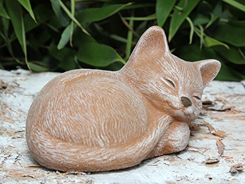 Steinfigur Katze schlafend in Terrakotta, Figur, Deko, Steinguss - 3