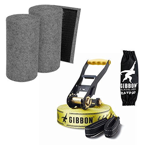 SLACKWEAR Gibbon Slacklines - Set de braguitas con protección para árbol SafetyTree, color gris + línea clásica X13