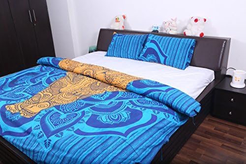 Indian Bohemian Duvet Cover Set, Multi-Color Boho Mandala Divya Print Soft Microfiber Bedding (Queen Size) (Blue (DC-7), Queen (90 X 80) Inch)