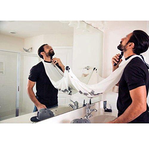 Yoofor Bart Schürze Sammeln Tuch Bib für saubere Rasuren und Bartpflege Mit Bart Styling Tool Bart Schablone und Bartkamm Bart Rasieren Vorlage Werkzeug,Gute Geschenk für Männer (Weiß + Schwarz) - 3