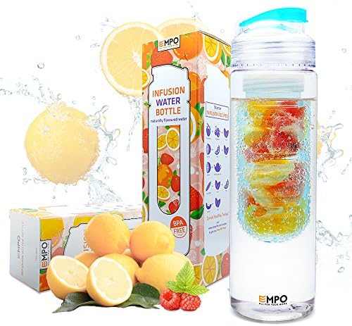 EMPO® Fruit Infuser Water Bottle 700ml/25oz (BPA Free Tritan) - LIFETIME WARRANTY - Free Recipe eBook - High Quality - Durable and Light Weight - An easy way to create delicious water in just a few minutes - Gift Wrap Available (Blue)