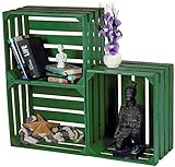 Grüne Vintage-Kisten fertig montiert im Used-Look. Neue, unbenutzte Obstkisten und Apfelkisten perfekt als trendige Dekobox zum Möbel-Bau, Regalbau, Tischbau & als Allzweck-Kiste zur Aufbewahrung