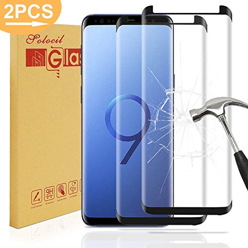 [2 Pack] Galaxy S9 Plus Screen Protector,Solocil 3D-Curved Tempered Glass Screen Protector for Samsung Galaxy S9 Plus,Anti-Fingerprint Bubble Free HD Screen Protector Film
