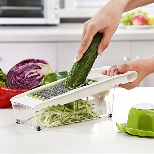 Mandoline Slicer Gemüsehobel Verstellbar, Reibe mit behälter 9 in 1 Gemüseschneider würfel 5 austauschbare Klingen + Gemüse & Früchte Peeler + Food Container + Sicherheit Food Holder + Butting Board - 2