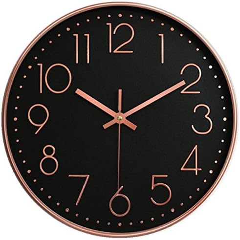 Modern 12 inch Silent Quartz Non-ticking Wall Clock Plastic Frame Glass Cover (Arabic Numeral), golden, 12 Inch