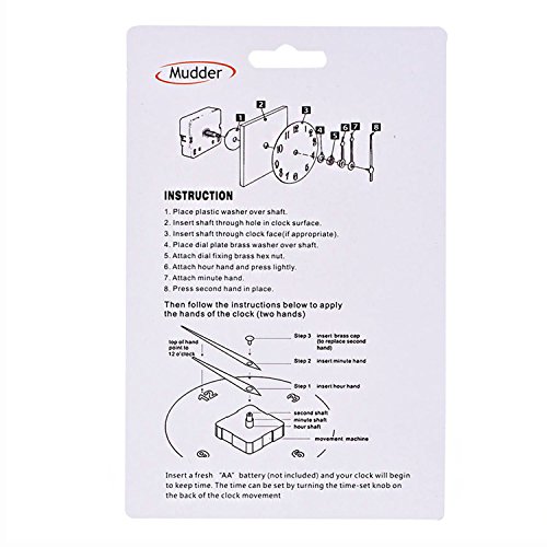 Mudder Lautloses Quarz-Uhrwerk, Maximale Zifferblatte von 11 / 25 Zoll dick, Gesantschaftlänge von 4 / 5 Zoll, Schwarz - 6