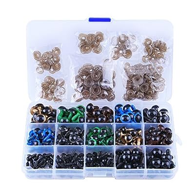 Kuuqa 264 Pcs 6 ~ 12mm Coloré Yeux de sécurité Yeux en plastique Yeux de Poupée avec Rondelles pour Poupée, Marionnettes, Animaux en Peluche