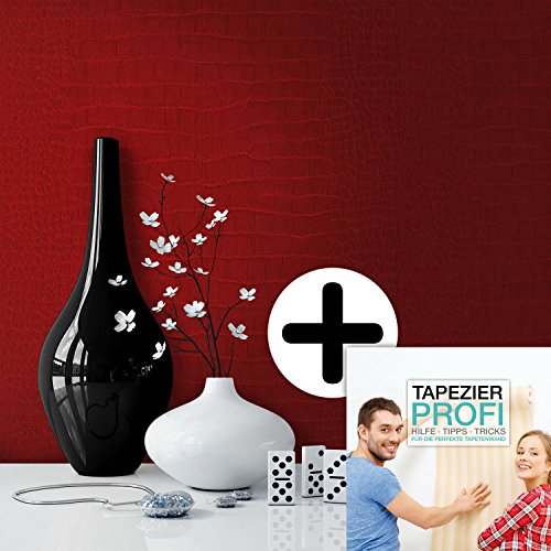 Tapete Rot Vliestapete in Leder Optik , schöne, moderne, edle Design Tapete , für Wohnzimmer, Schlafzimmer oder Küche inklusive Newroom Tapezier Ratgeber mit Tipps für perfekte Wände - 4