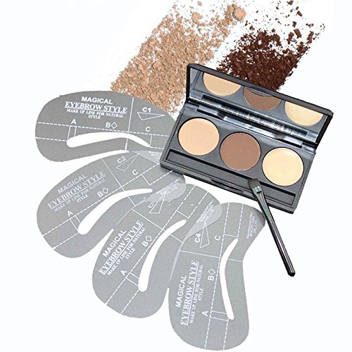 VALUE MAKERS® 3 Farben-Augenbrauen Shaping Puder professionellen Make-up-Palette + 4-Augenbraue-Schablonen + flüssige Grundlage Bürsten + Toothbruth Form Puderpinsel Schönheit kosmetische Tools Kit - 2
