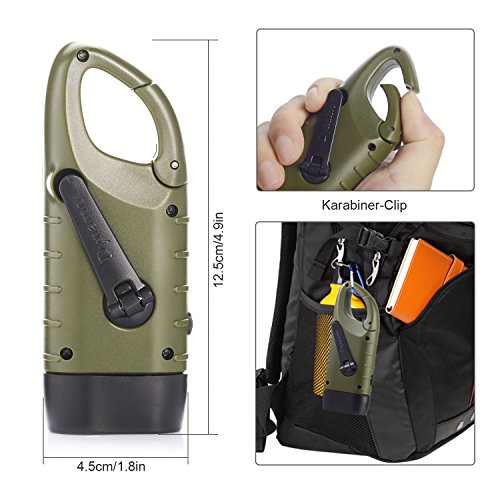 Dynamo Taschenlampe Handkurbel & Solar Notfall-Taschenlampe mit Karabiner Clip für Outdoor Camping Klettern Wandern - 6
