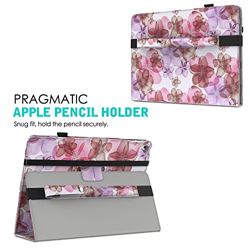 MoKo Halter für Apple Pencil – Premium PU Leder Bleistift Stift Schleife Sleeve Cover Schreibzeug Schreibgerät Beutel mit abnehmbare Gummiband für Apple iPad Pro 9.7 Zoll Hülle Case, Blumen Violett - 2