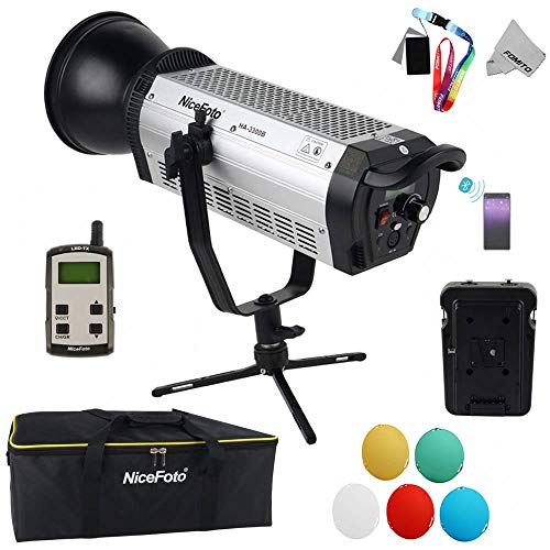 NiceFoto HA-3300B Luce LED COB bilanciata a luce diurna CRI95+ e TLCI95+, 65200lux@1M Bowens Mount, 2.4G Remote & APP Bluetooth Control, Fornitura con piastra V-Mount, VS Aputure C120DII