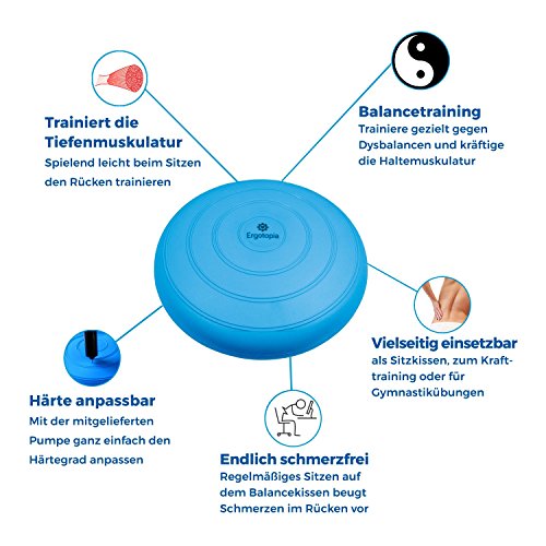 Ergotopia Balance Kissen mit 100% Zufriedenheitsgarantie / Beugt Rückenschmerzen vor, löst Verspannungen / Ergonomisches Ballsitzkissen inklusive Luftpumpe - 2