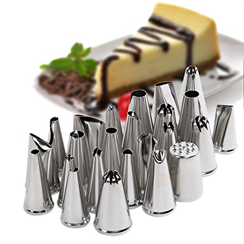 SANVA 24er Edstahl Spritztüllen Set+100er Spritzbeutel Garniertülle Torte Lochtülle für Pralinen, Plätzchen, Keksen, Kuchen und Torten Deko decorating tools aus Edelstahl (24er Spritztüllen + 100er Spritzbeutel) - 4