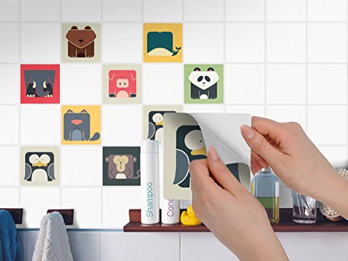 Fliesensticker – CREATISTO Dekoaufkleber für Fliesen Kindermotiv| Fliesen-Aufkleber Folie Sticker Küchen-Fliesen renovieren ohne Fliesenfarbe – Bad Küche Deko | 10×10 cm – Motiv Zoo Maniac – 9 Stück - 3