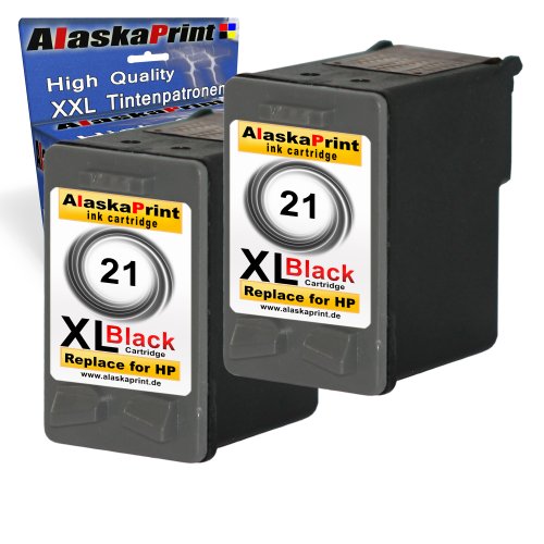 Premium 2x Kompatible Tintenpatronen als Ersatz für Hp 21 XL Black BK Schwarz Druckerpatronen für Deskjet F2188 F2185 F2180 D2430 D2338 3930 2180 F4190 F4188 F4150 F394 F388 F380 F370 F310 Patrone (Schwarz) 2x21-hp