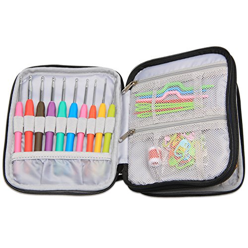 Damero Nähset Tasche für Strick- und Häkelnadeln mit Reißschluss, Grau Punkt (kein Zubehör im Lieferumfang enthalten),Blaue Punkte – Neue Version - 4
