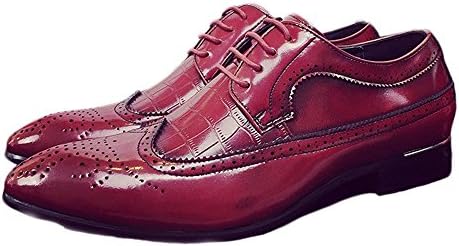 Ruiyue Leather Oxford Shoes Men,Classic Hollow Carving Splice Brogue Shoes PU Leather Wingtip Lace up Breathable Lined Oxfords for Men (Color : Red, Size : 38 EU)
