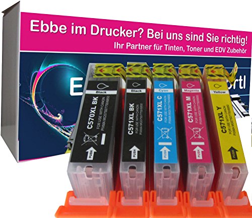 5 komp. XL Druckerpatronen Ersatz für Canon Pixma PGI-570 CLI-571 XL für Canon MG 5750 5751 5752 5753 6850 6851 6852 6853 7750 7751 7752 7753 mit Chip