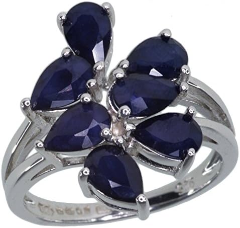 Sapphire Blue Gemstone Cluster Sterling Silver Ring size N