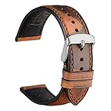 WOCCI Leder Uhrenarmband mit Silber Schnalle, Unisexersatz (18mm, Tarnung Braun)
